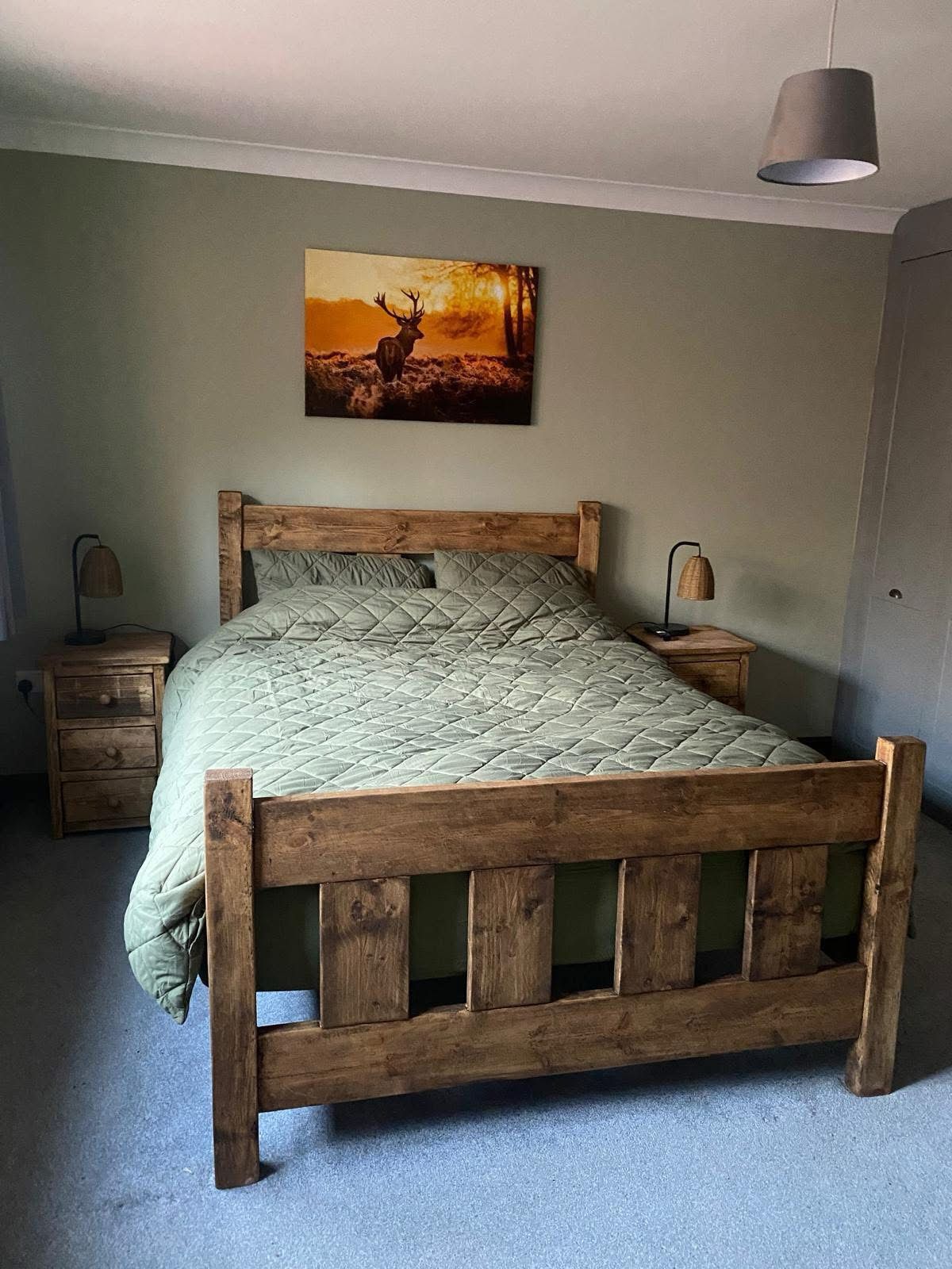 Chunky handmade Ranch wooden bed frame with rustic farmhouse styling