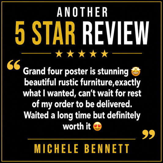 Michele Bennett five-star review of the Three Skulls Grand Four Poster Bed
