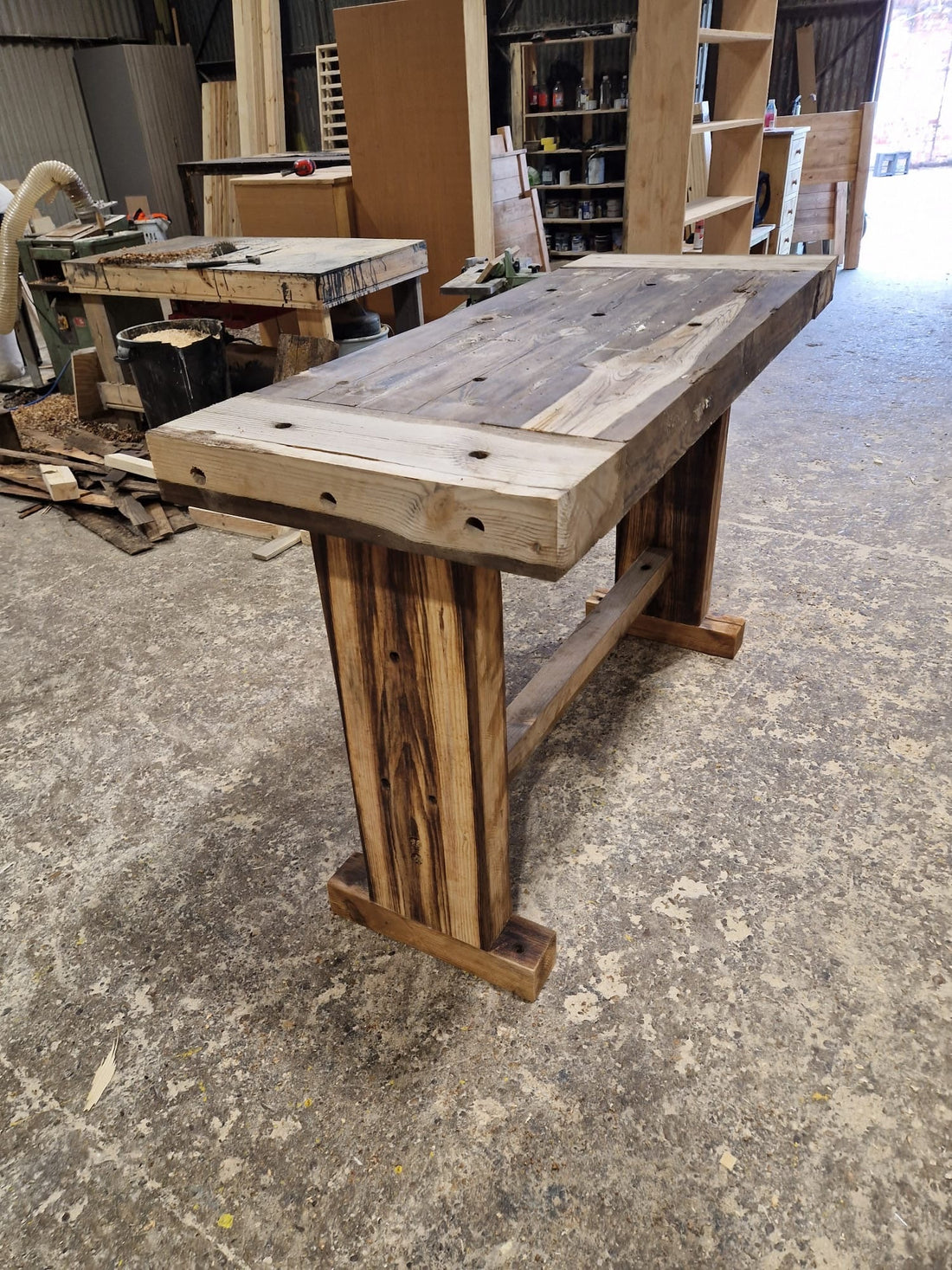 Railway sleeper table taking shape in the Three Skulls Furniture workshop