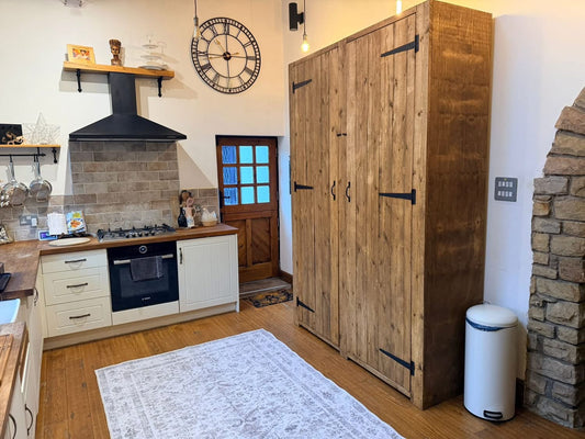 Gigantic bespoke rustic larder installed in a customer's kitchen