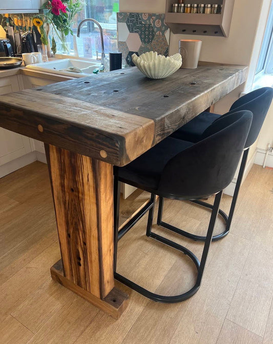 Delivered bespoke railway sleeper breakfast bar handmade by Three Skulls Furniture