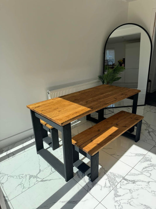 The Midnight Black Table Set | Handmade Rustic Dining Set | Three Skulls Furniture