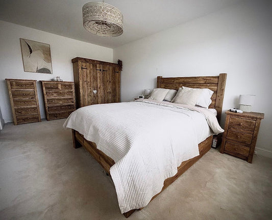 Rustic wooden bedroom furniture package by Three Skulls Furniture