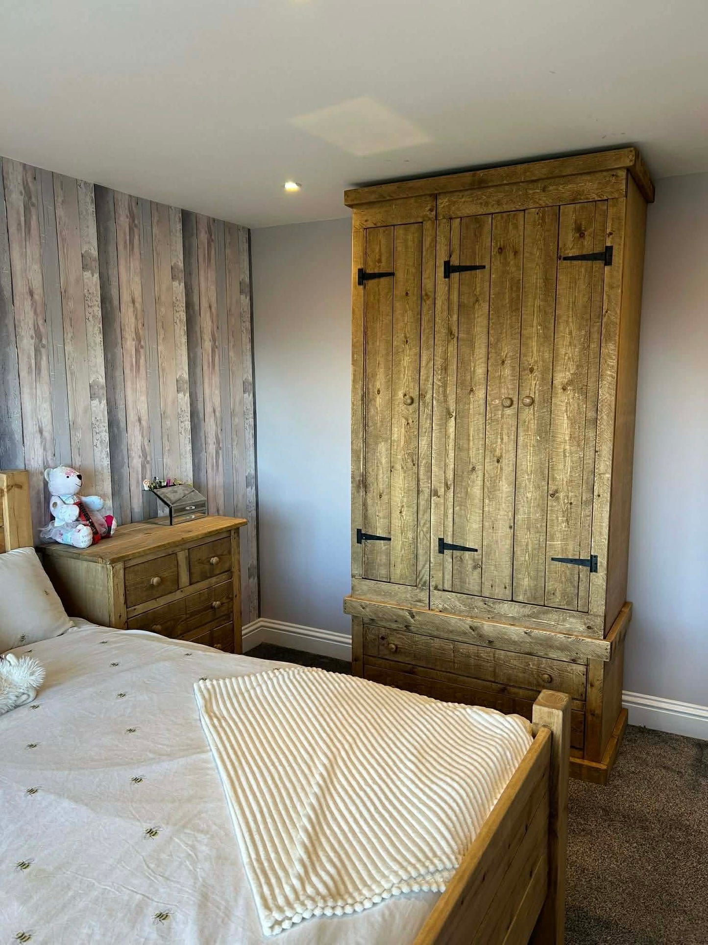 Rustic wooden bedroom wardrobe in handmade timber finish