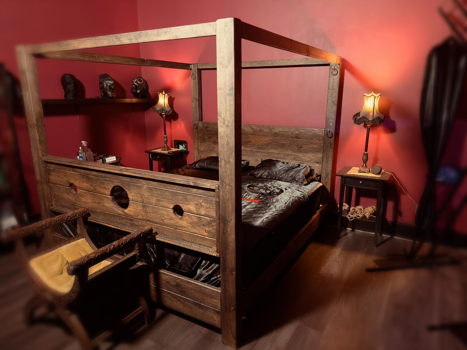 Tudor gothic style wooden bedroom statement bed