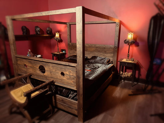 Tudor gothic style wooden bedroom statement bed