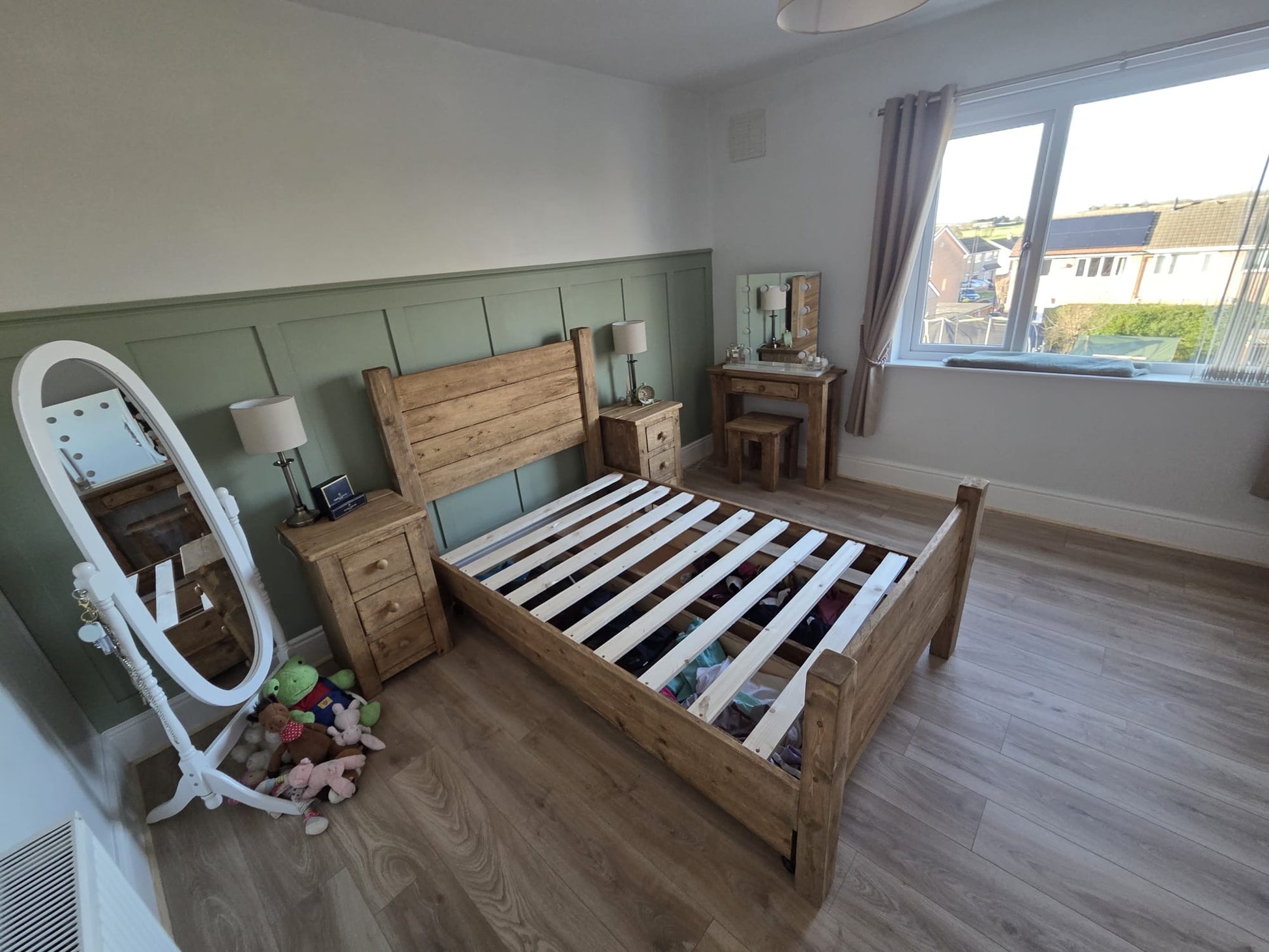 Matching handmade wooden furniture for a rustic bedroom