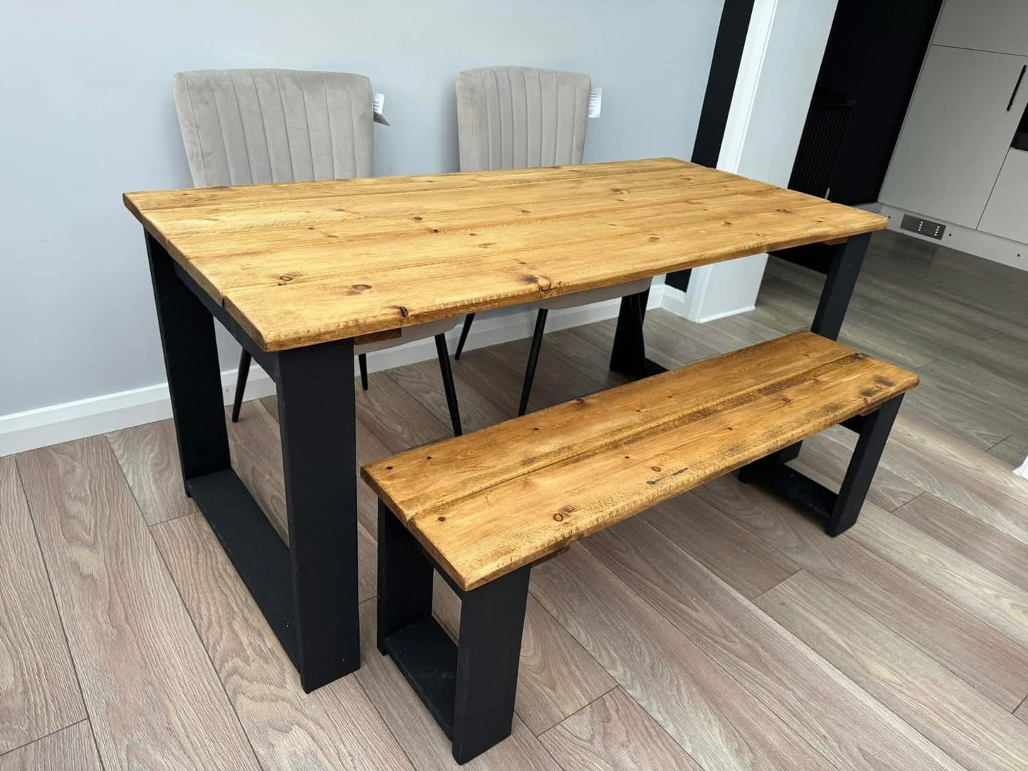 The Midnight Black Table Set | Handmade Rustic Dining Set | Three Skulls Furniture