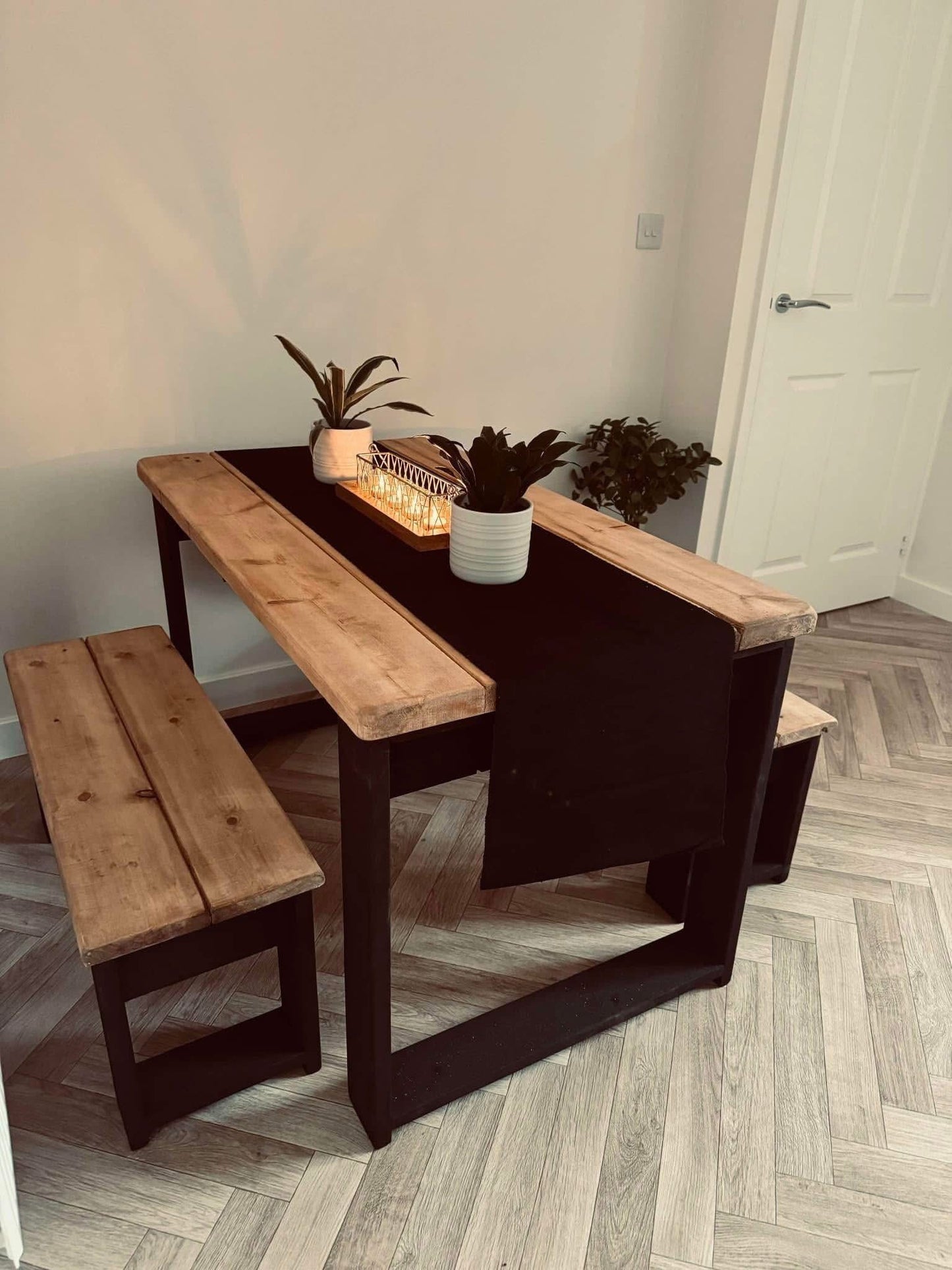The Midnight Black Table Set | Handmade Rustic Dining Set | Three Skulls Furniture