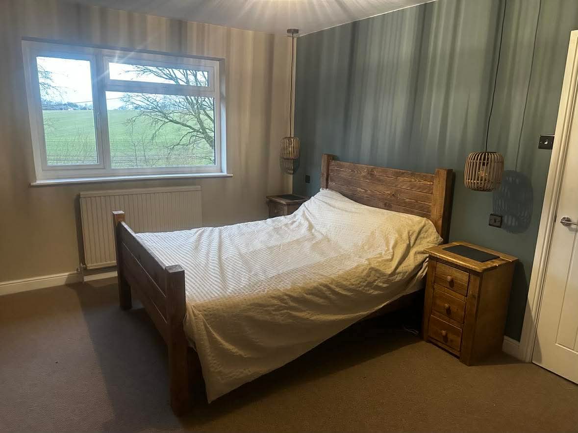 Rustic wooden bed and bedroom furniture package