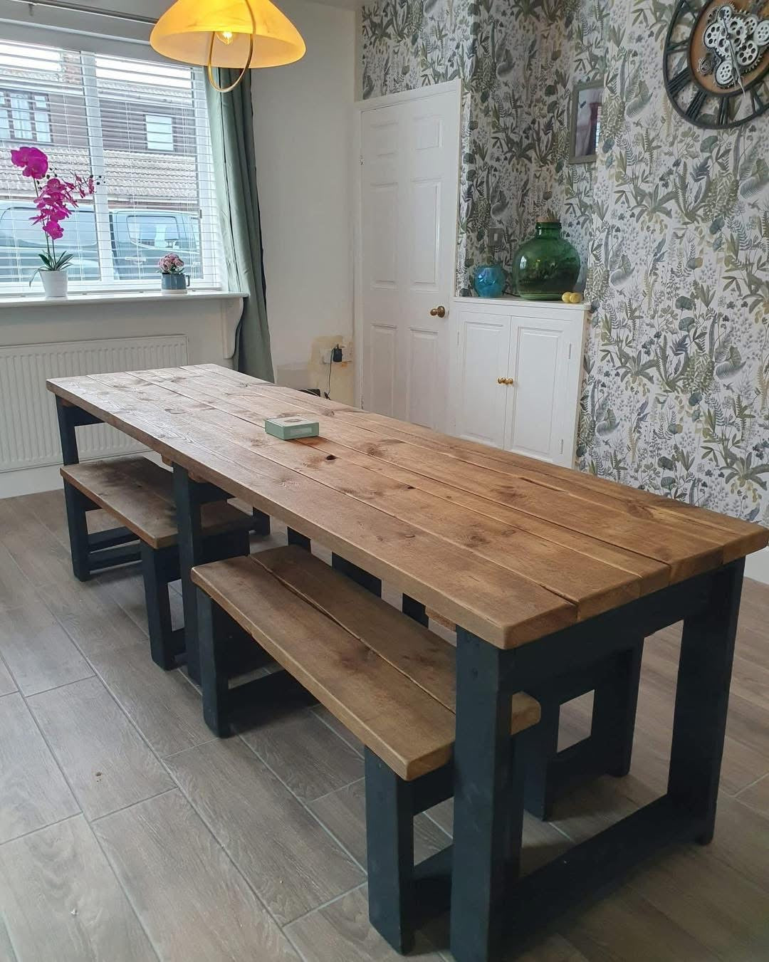 The Midnight Black Table Set | Handmade Rustic Dining Set | Three Skulls Furniture