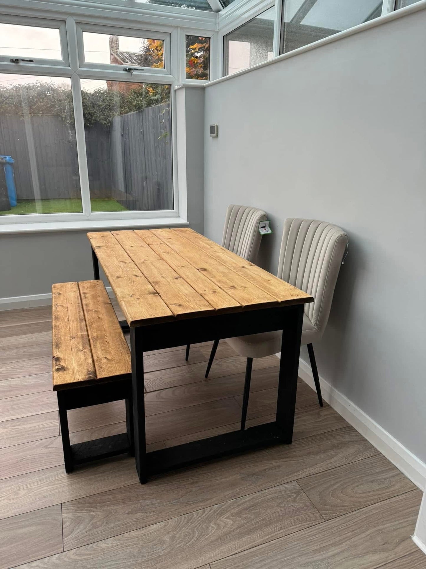 The Midnight Black Table Set | Handmade Rustic Dining Set | Three Skulls Furniture