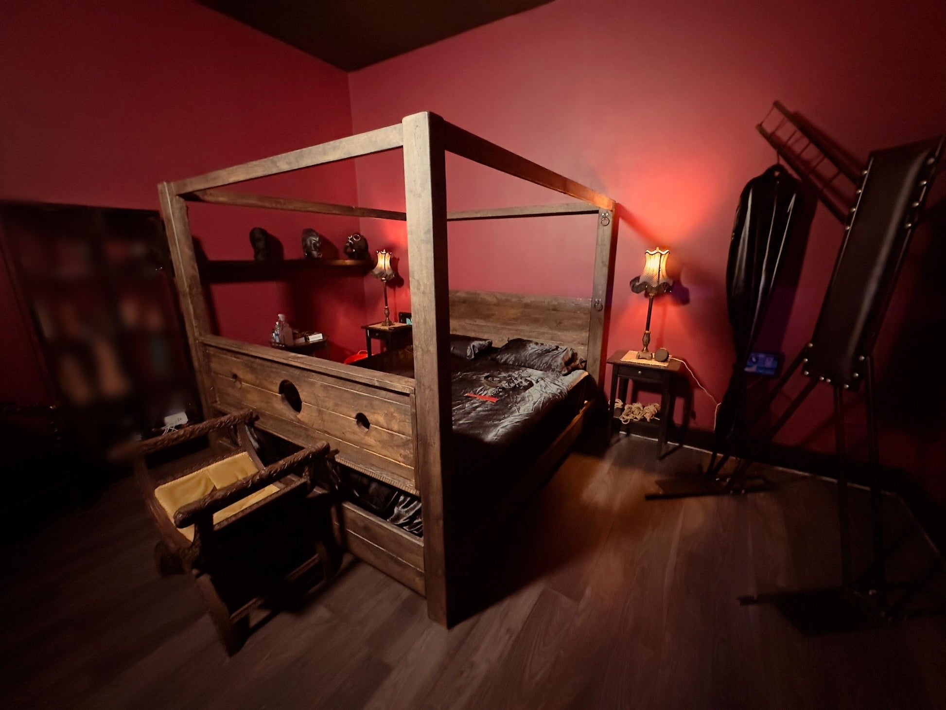Tudor medieval BDSM bed frame handmade in rustic timber