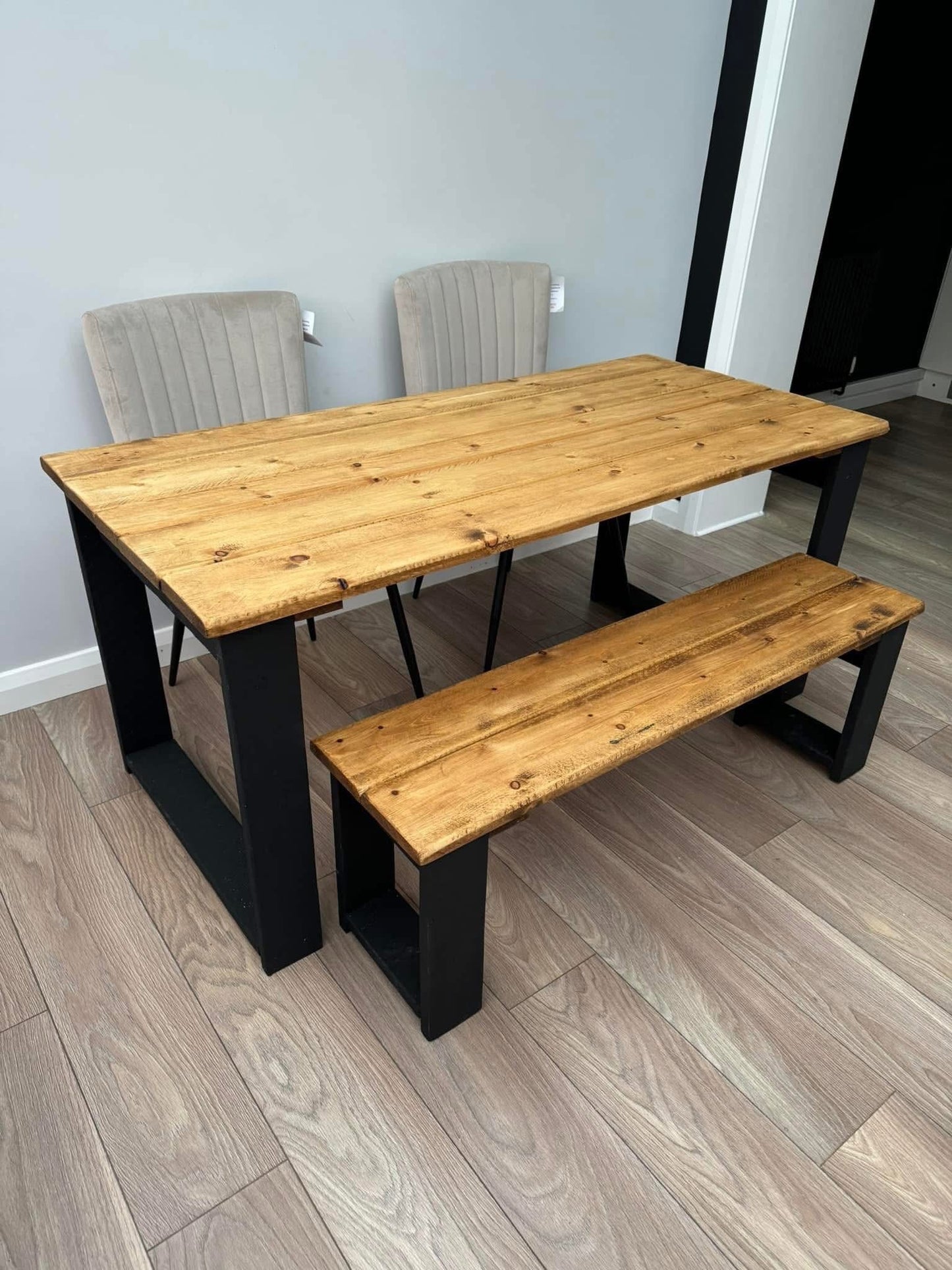 The Midnight Black Table Set | Handmade Rustic Dining Set | Three Skulls Furniture
