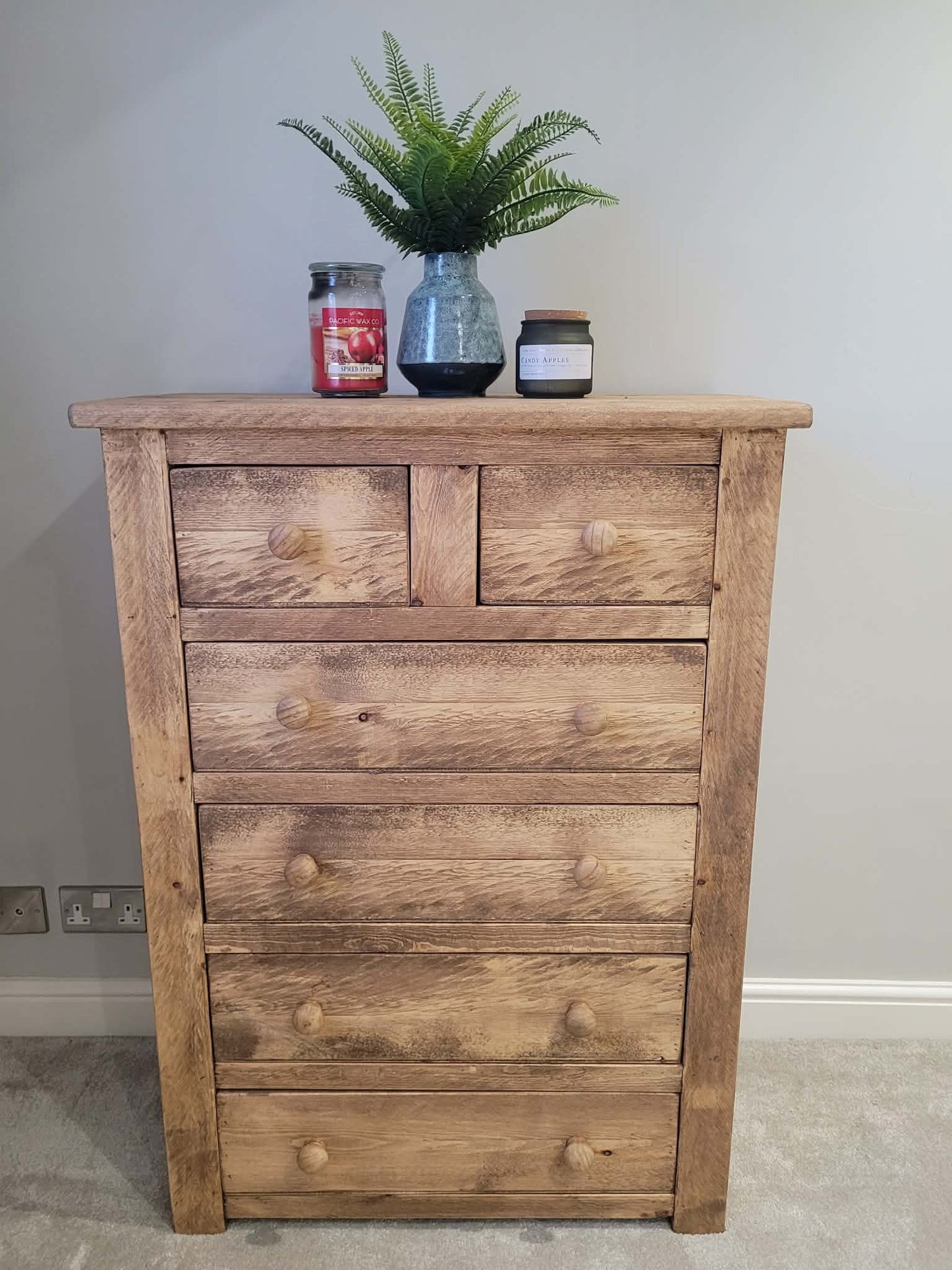 Handmade wooden bedroom set with matching storage furniture