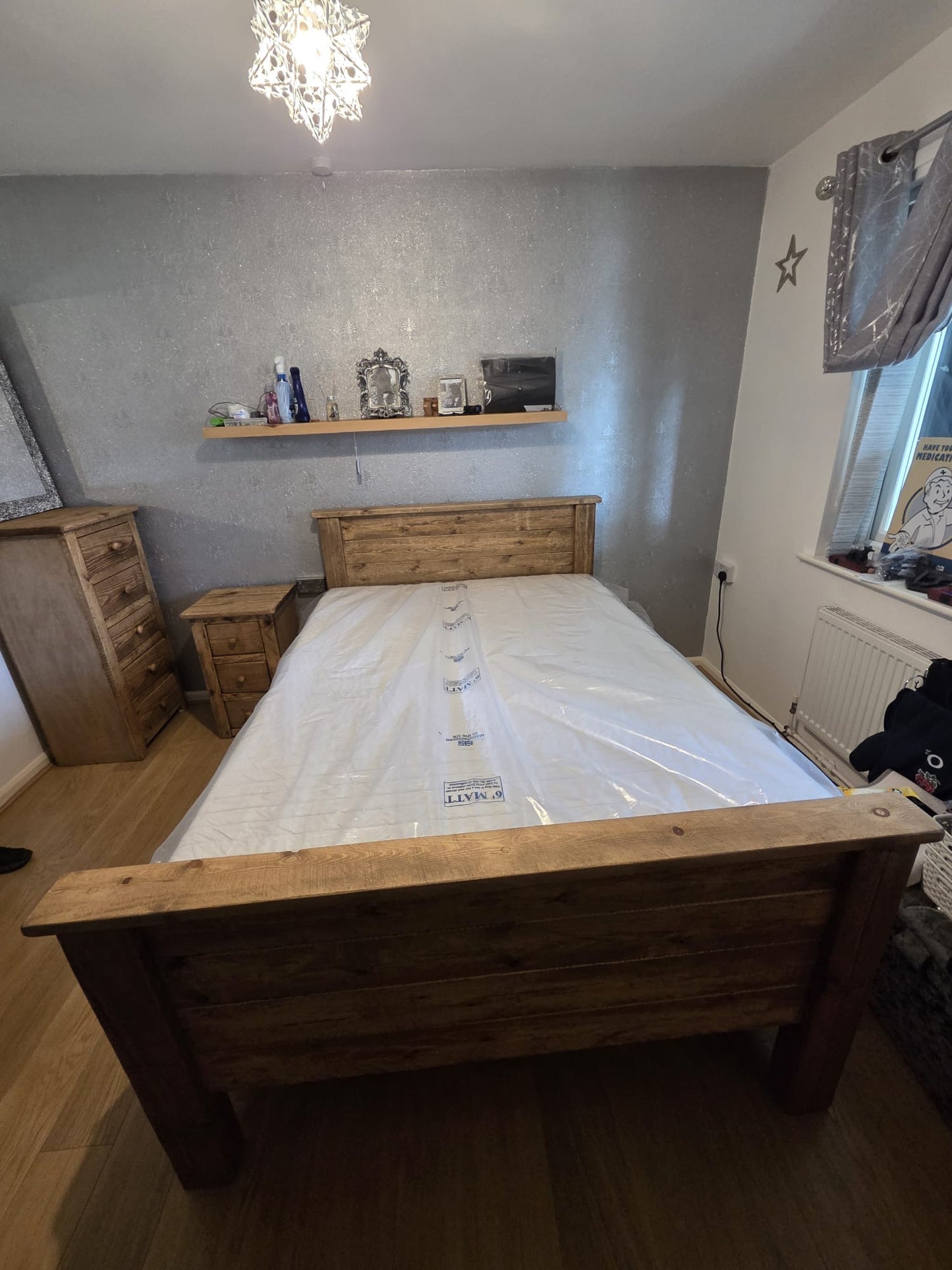 Complete wooden bedroom furniture package in rustic style
