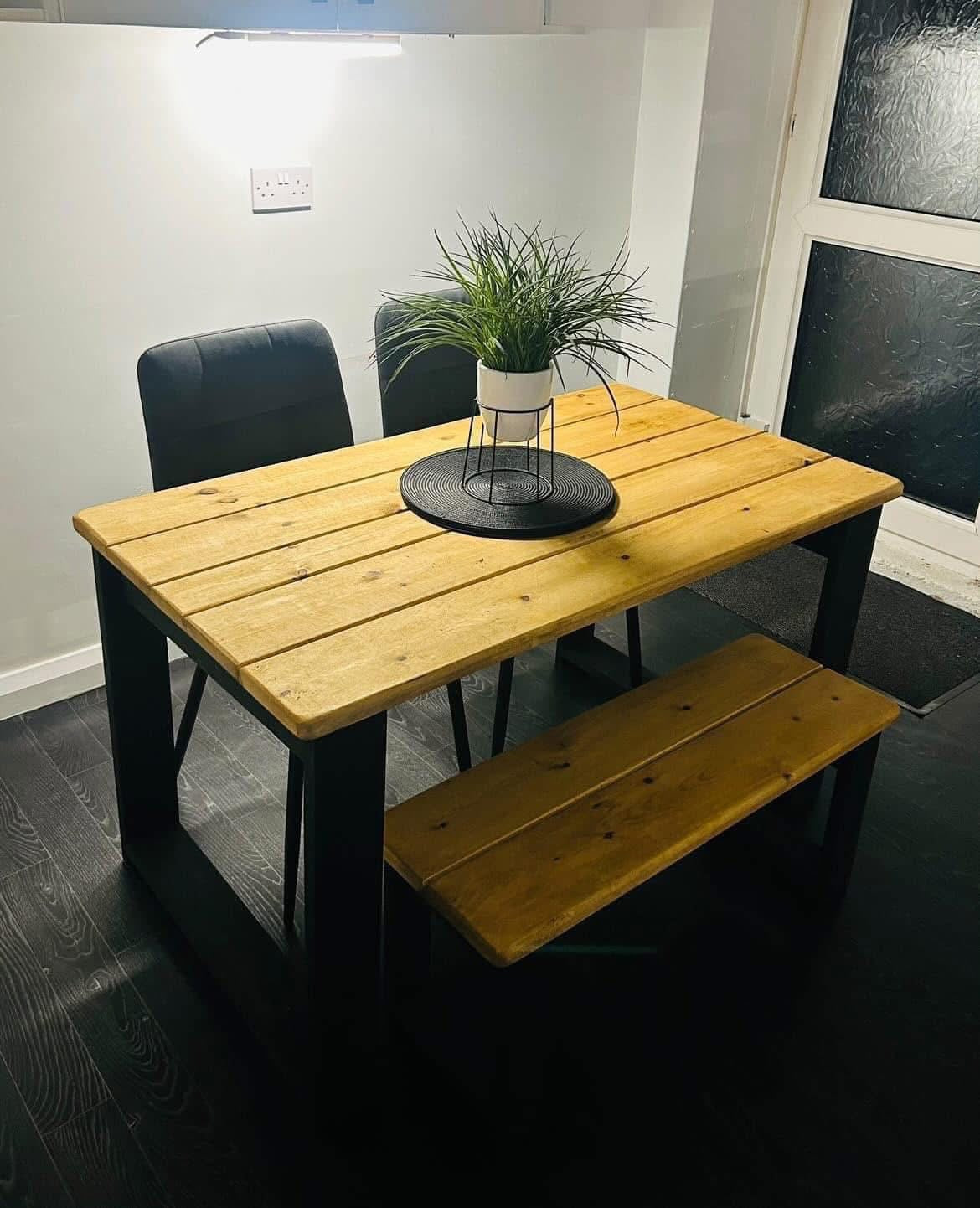 The Midnight Black Table Set | Handmade Rustic Dining Set | Three Skulls Furniture