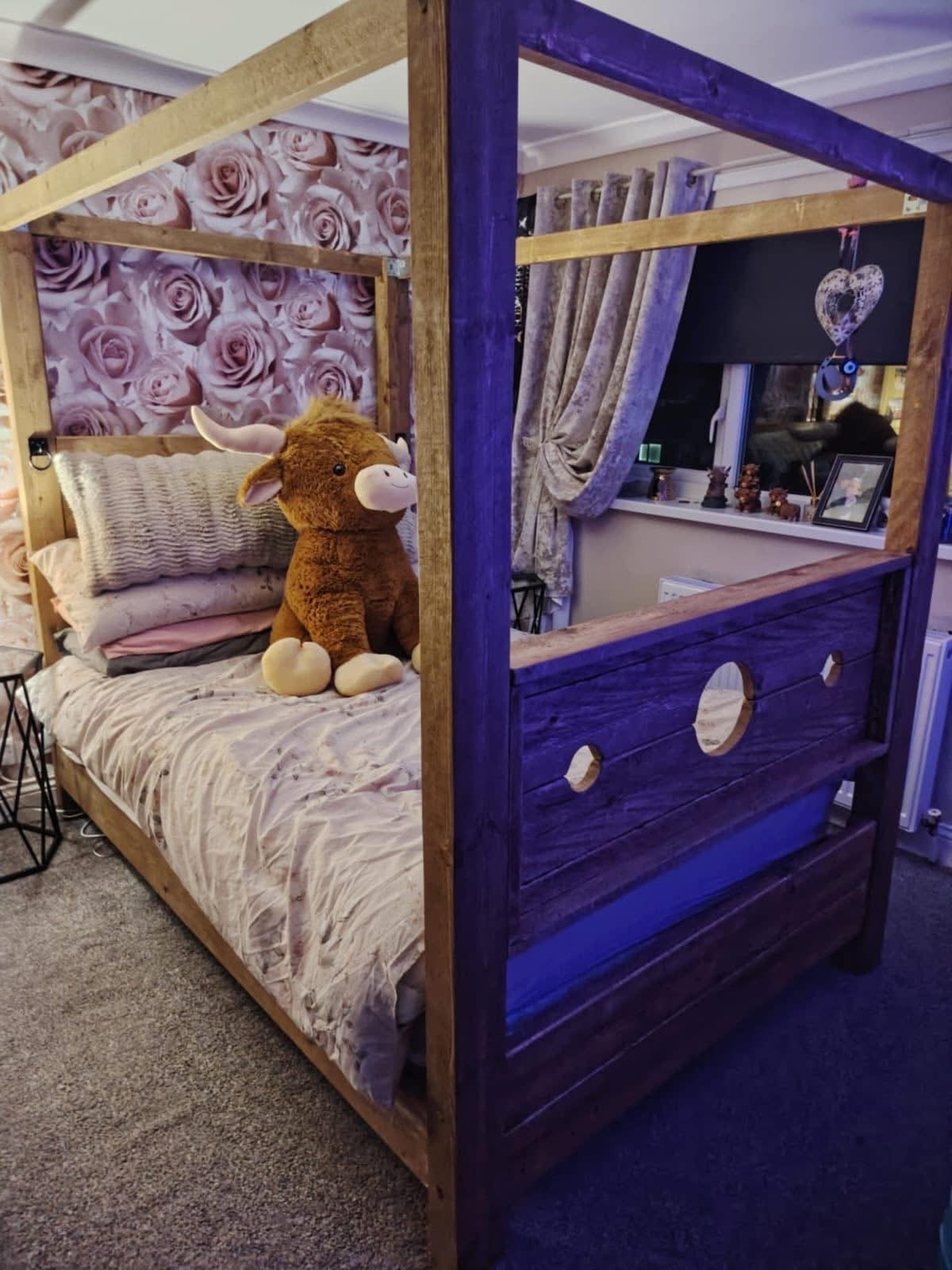 Medieval inspired Tudor wooden bed with detachable stocks