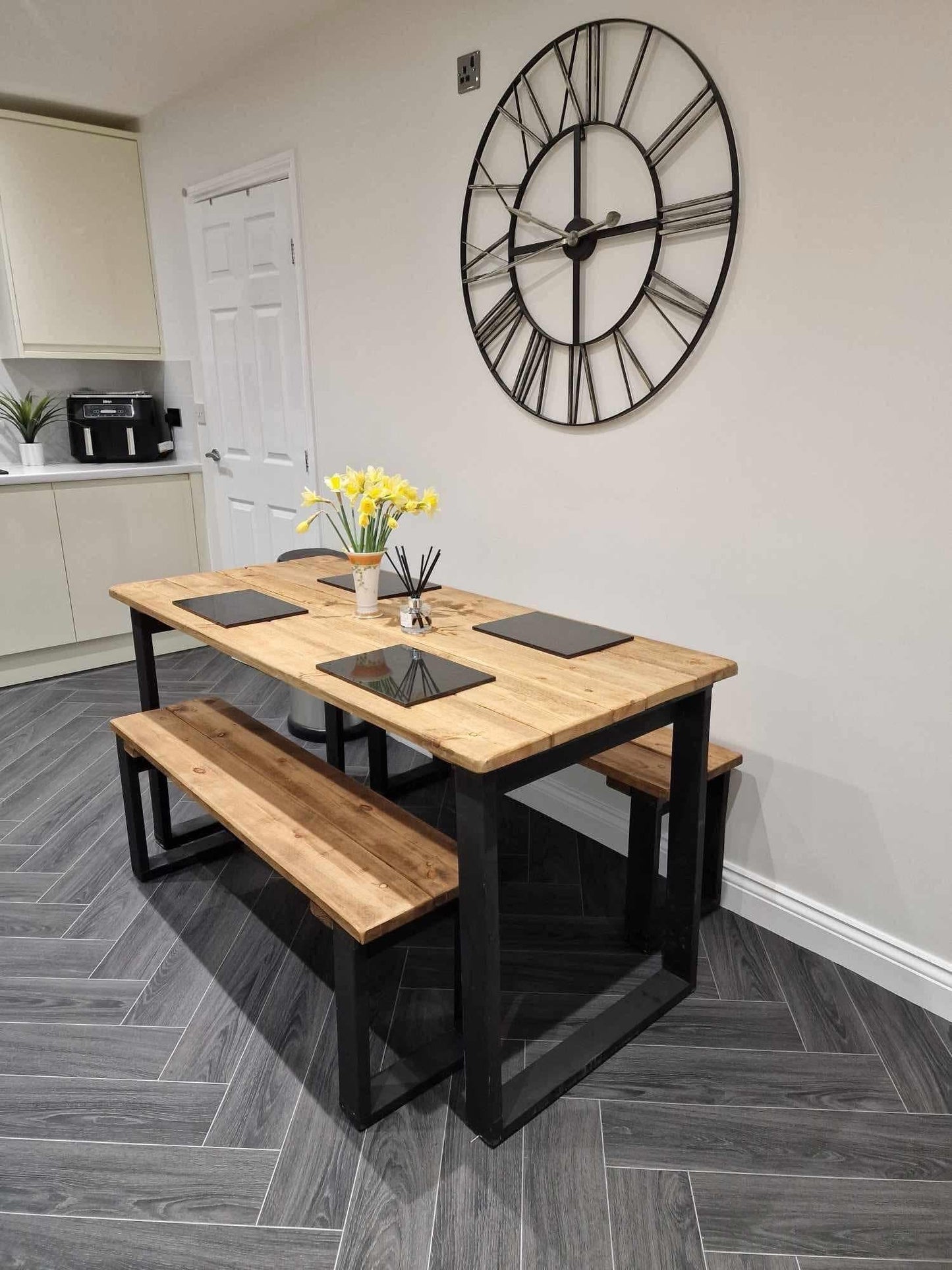 The Midnight Black Table Set | Handmade Rustic Dining Set | Three Skulls Furniture