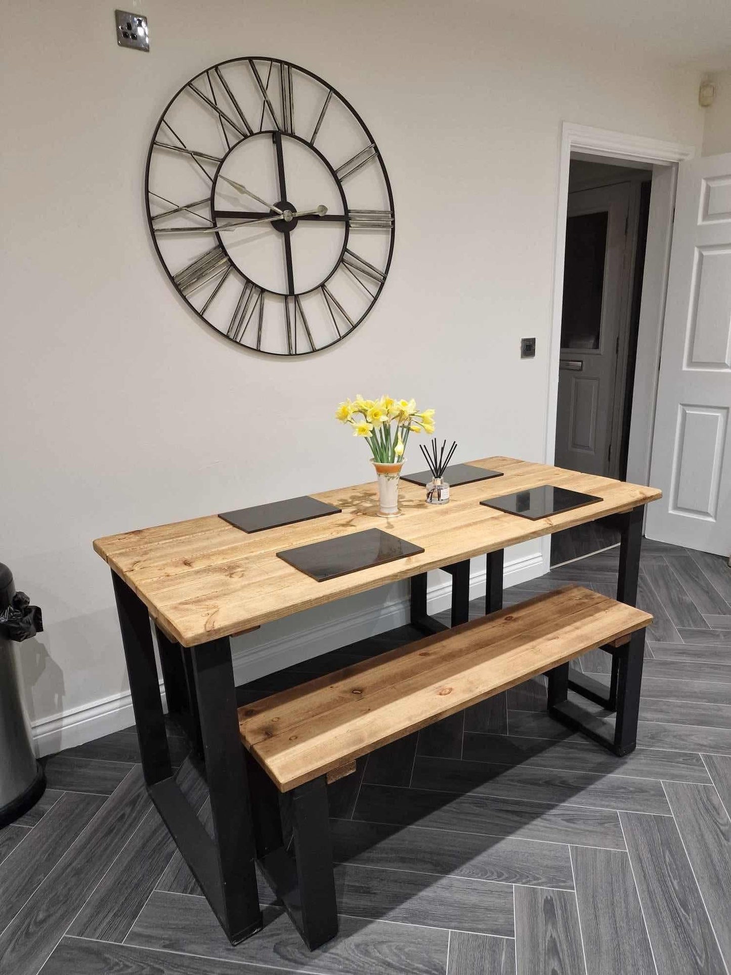 The Midnight Black Table Set | Handmade Rustic Dining Set | Three Skulls Furniture