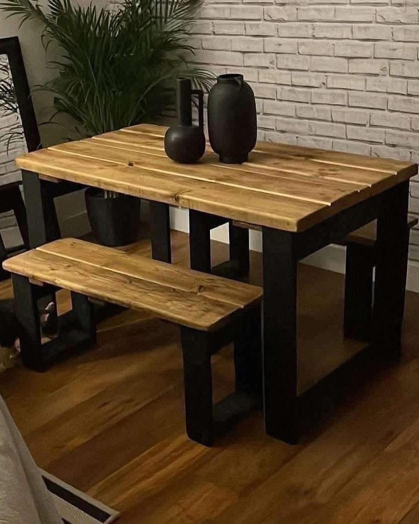 The Midnight Black Table Set | Handmade Rustic Dining Set | Three Skulls Furniture