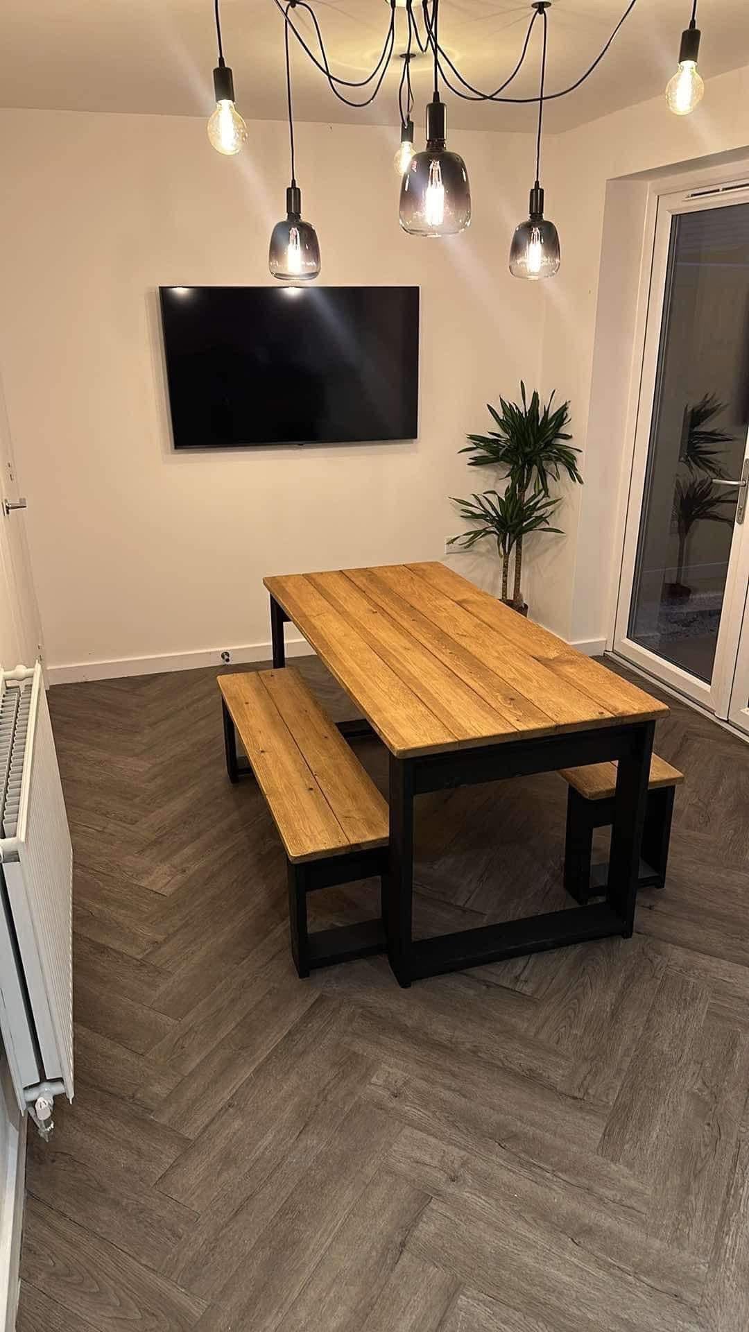 The Midnight Black Table Set | Handmade Rustic Dining Set | Three Skulls Furniture