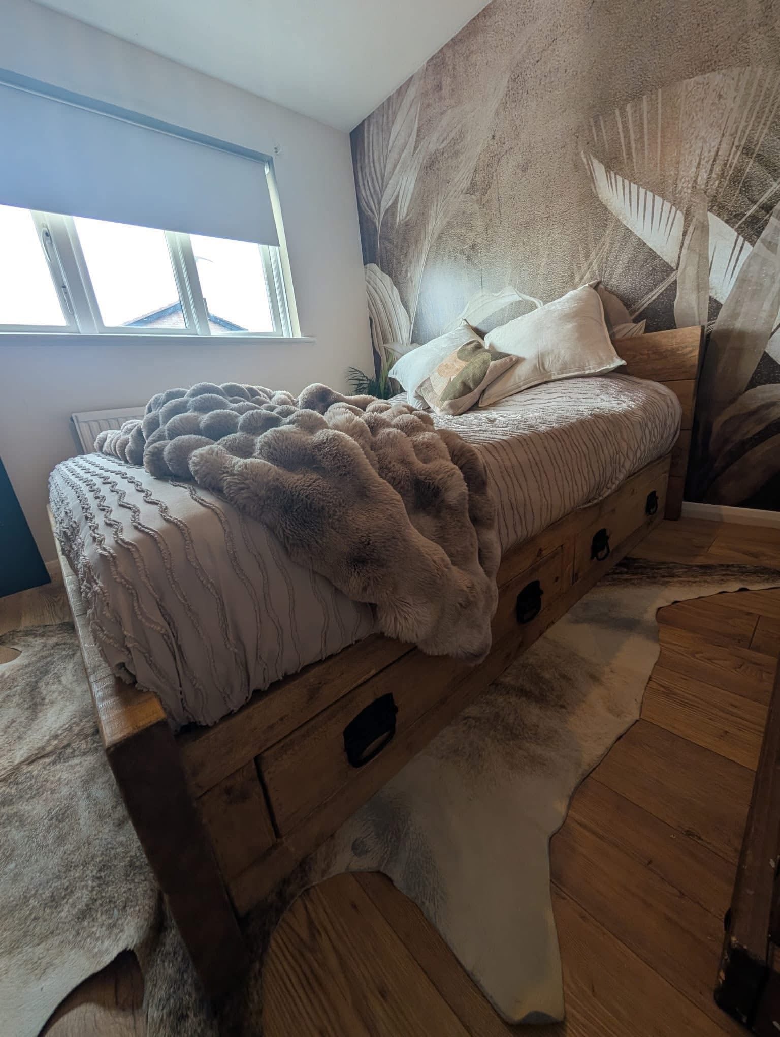 Three Skulls Furniture Earl rustic storage bed with black latch handles