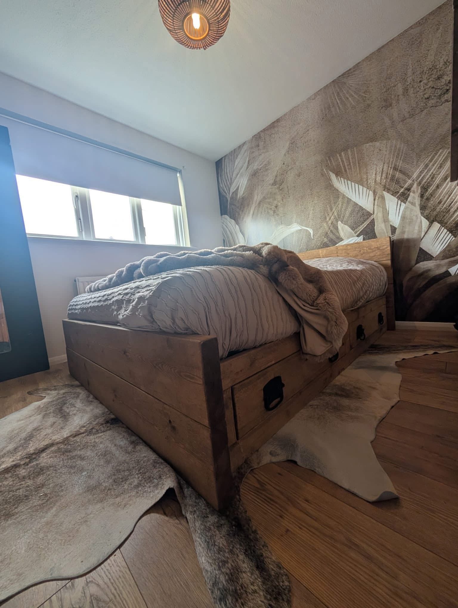 Earl Bed handmade rustic wooden storage bed with four drawers