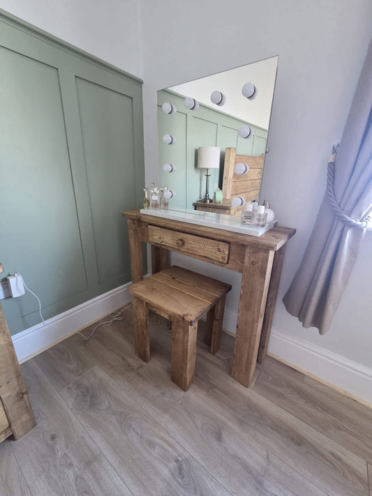 Corner Nook Desk & Stool | Handmade Rustic Wooden Desk Set | Three Skulls Furniture