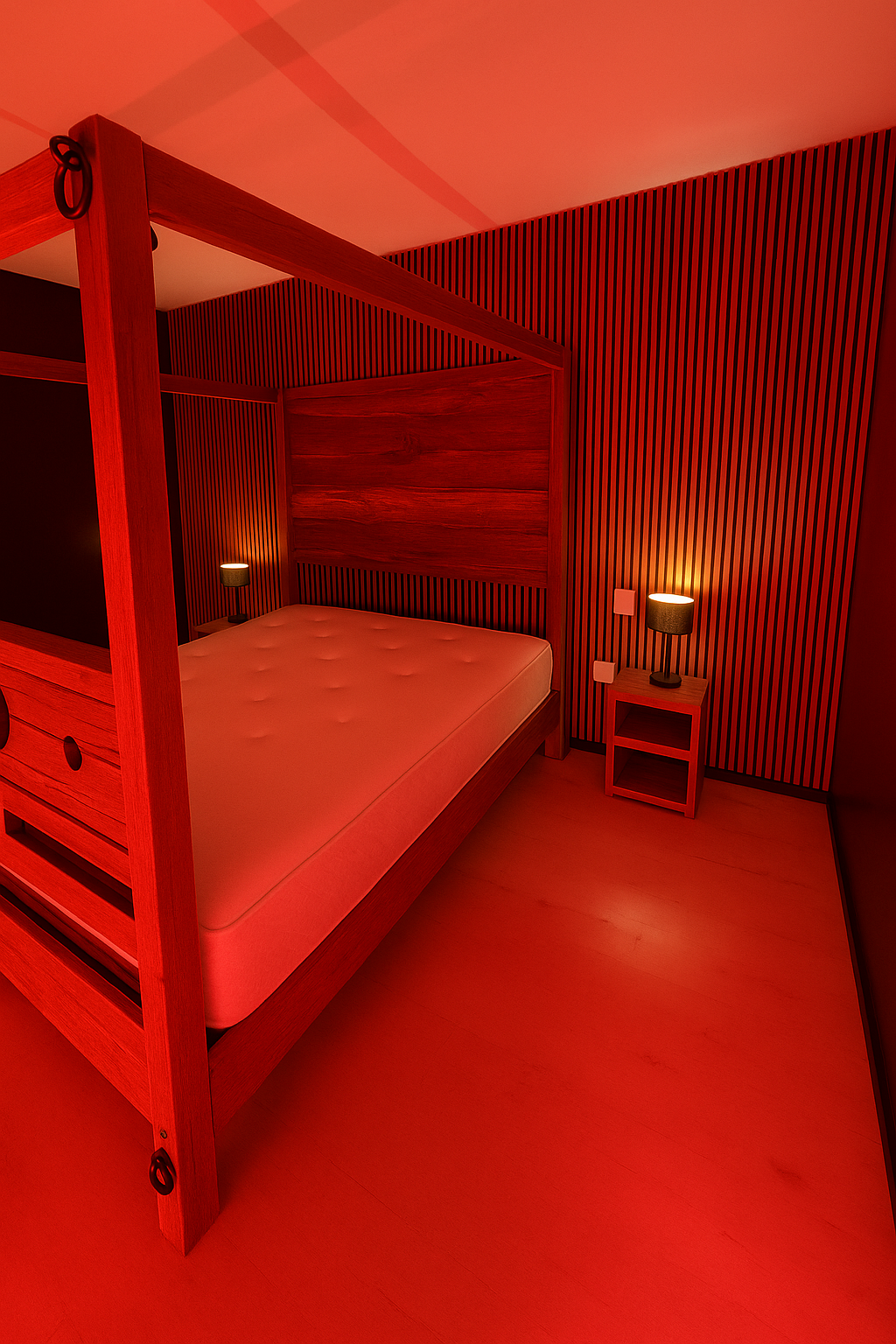 Tudor BDSM statement bed with detachable stocks