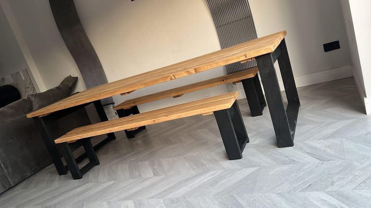 The Midnight Black Table Set | Handmade Rustic Dining Set | Three Skulls Furniture