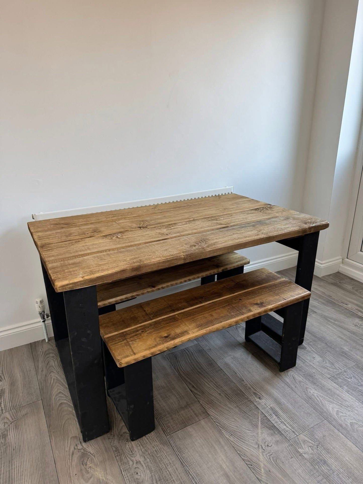 The Midnight Black Table Set | Handmade Rustic Dining Set | Three Skulls Furniture