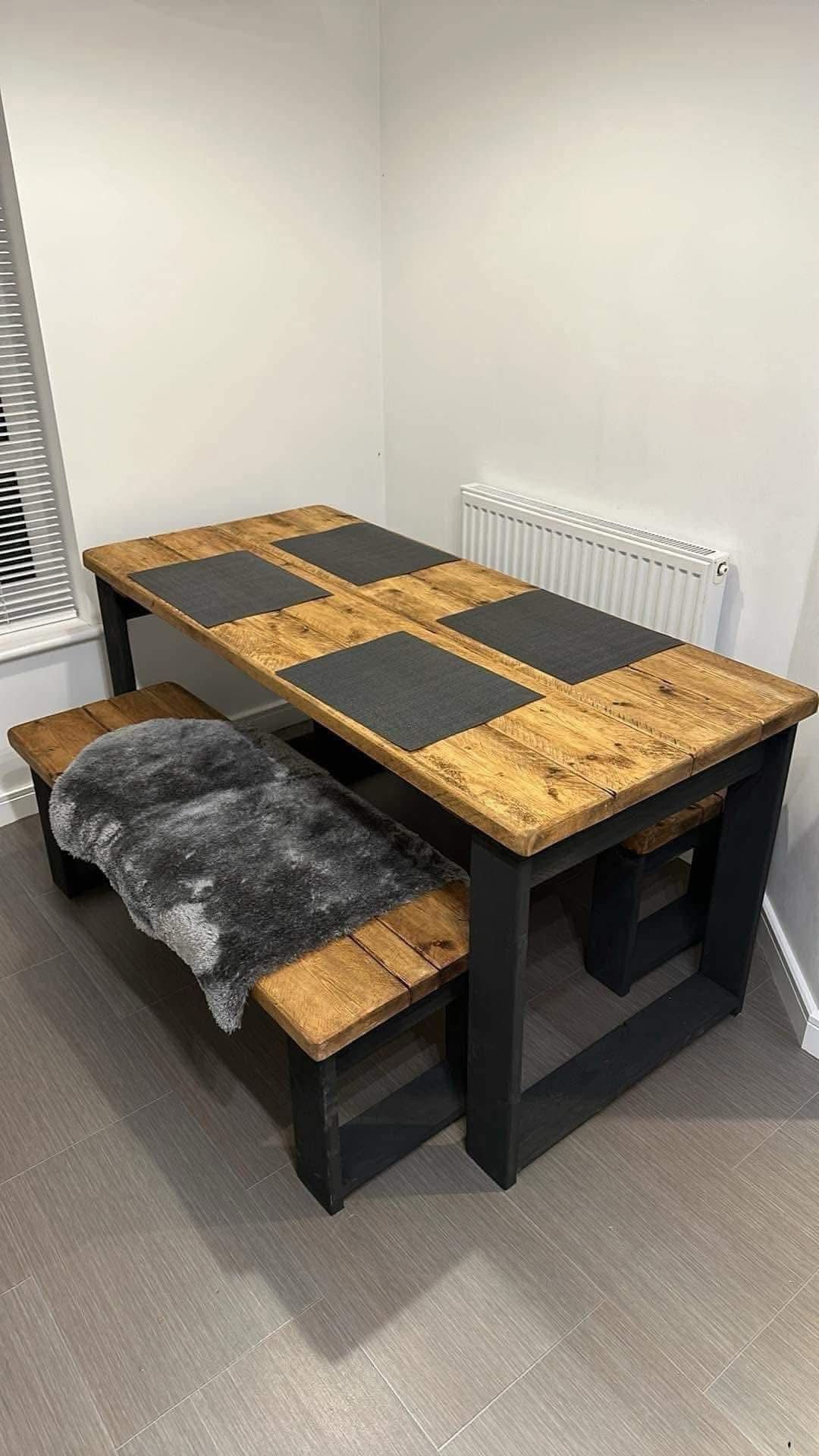 The Midnight Black Table Set | Handmade Rustic Dining Set | Three Skulls Furniture