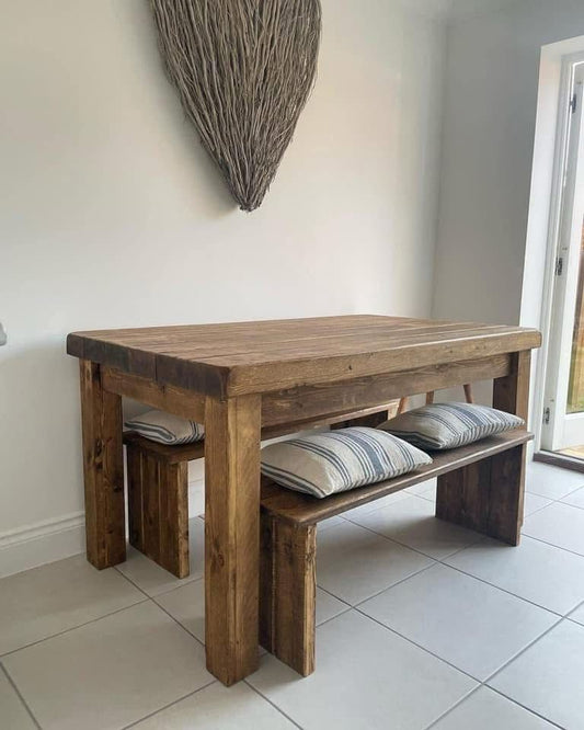The Sleek Table Set | Handmade Rustic Wooden Dining Set | Three Skulls Furniture