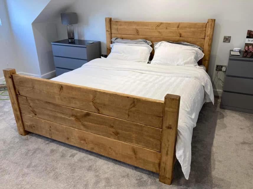 High Plank rustic wooden bed with substantial headboard