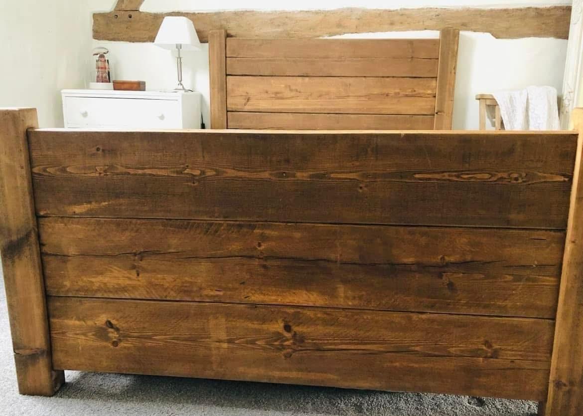 Handmade wooden High Plank bed for a rustic bedroom