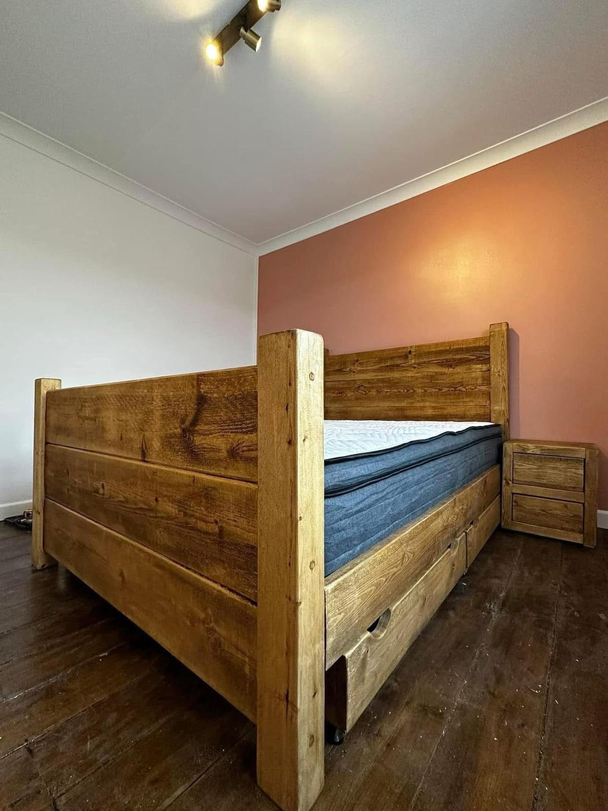 Three Skulls Furniture rustic High Plank bed frame