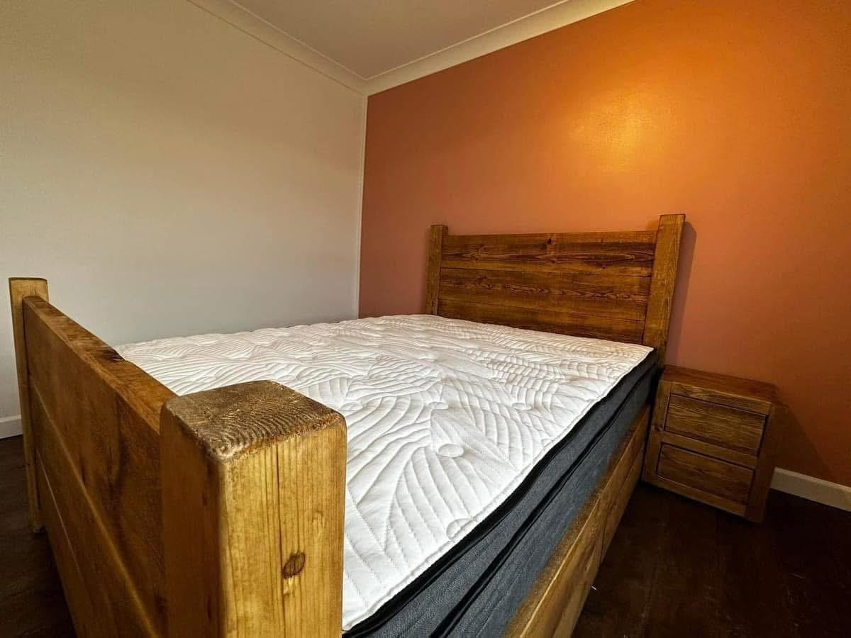 Rustic High Plank bed frame in solid timber
