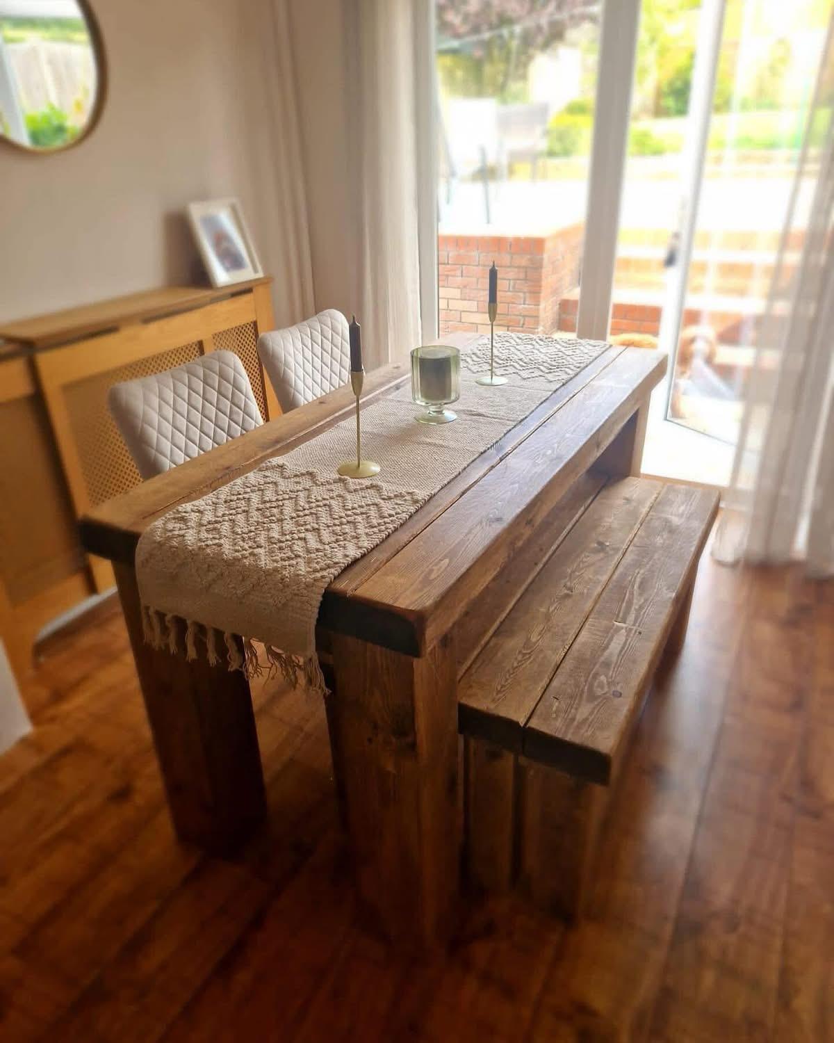 The Super Chunky Table Set | Handmade Rustic Wooden Dining Set | Three Skulls Furniture