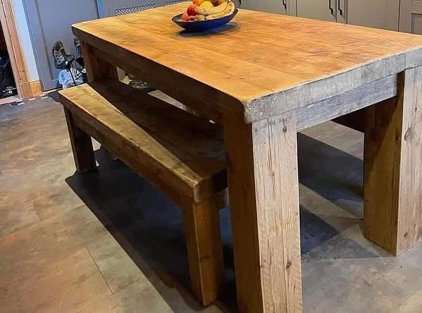 The Super Chunky Table Set | Handmade Rustic Wooden Dining Set | Three Skulls Furniture