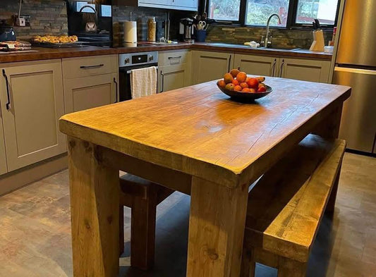 The Super Chunky Table Set | Handmade Rustic Wooden Dining Set | Three Skulls Furniture