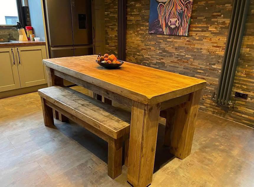 The Super Chunky Table Set | Handmade Rustic Wooden Dining Set | Three Skulls Furniture