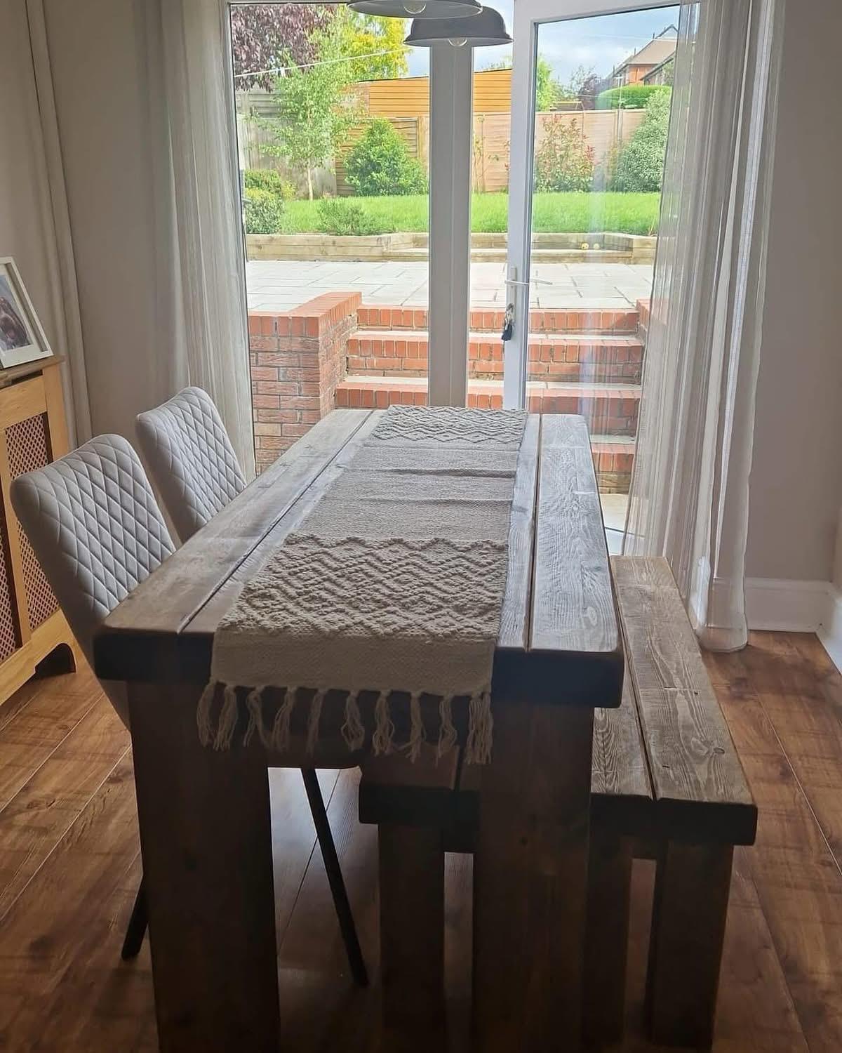 The Super Chunky Table Set | Handmade Rustic Wooden Dining Set | Three Skulls Furniture
