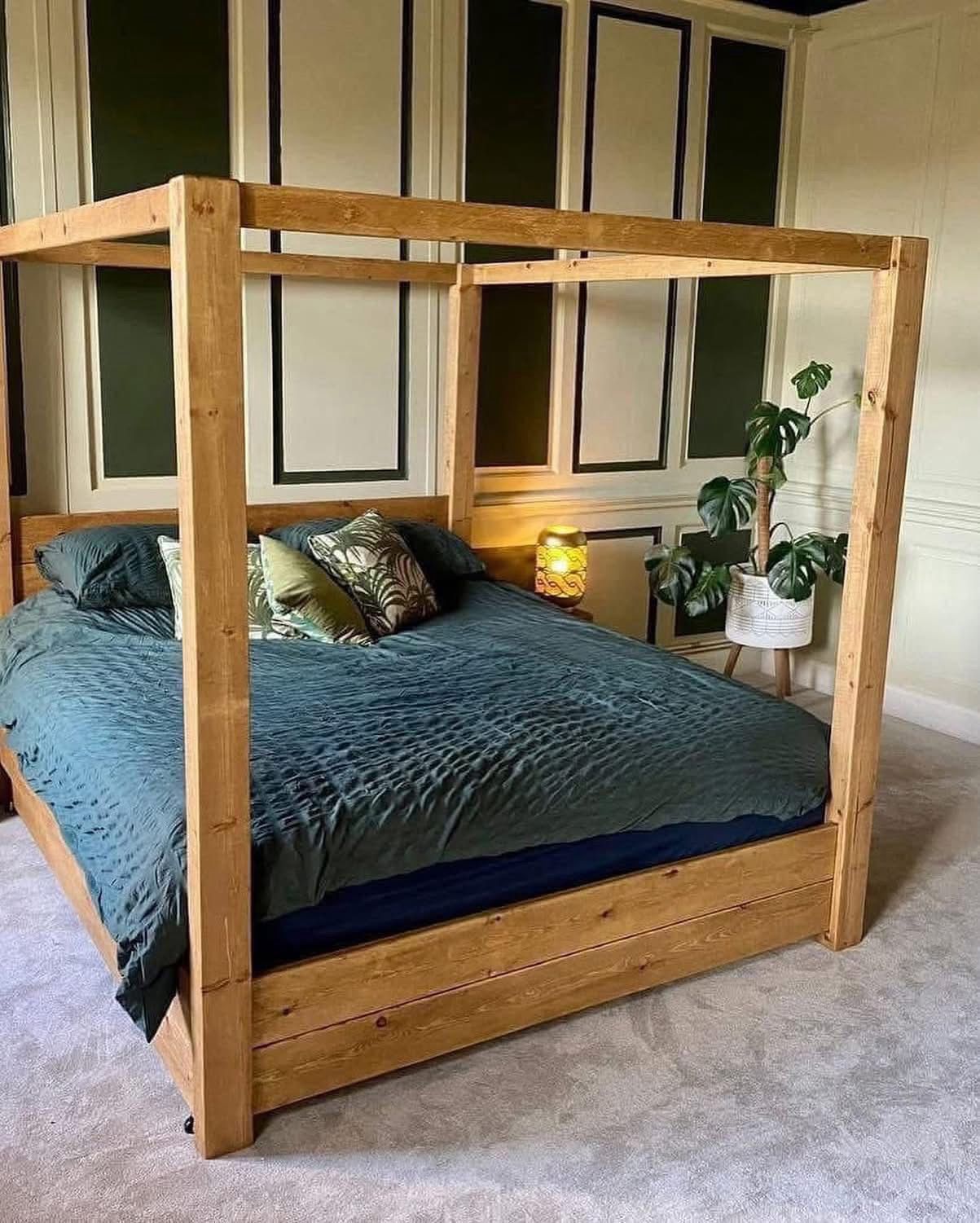 Handmade wooden four poster bed by Three Skulls Furniture
