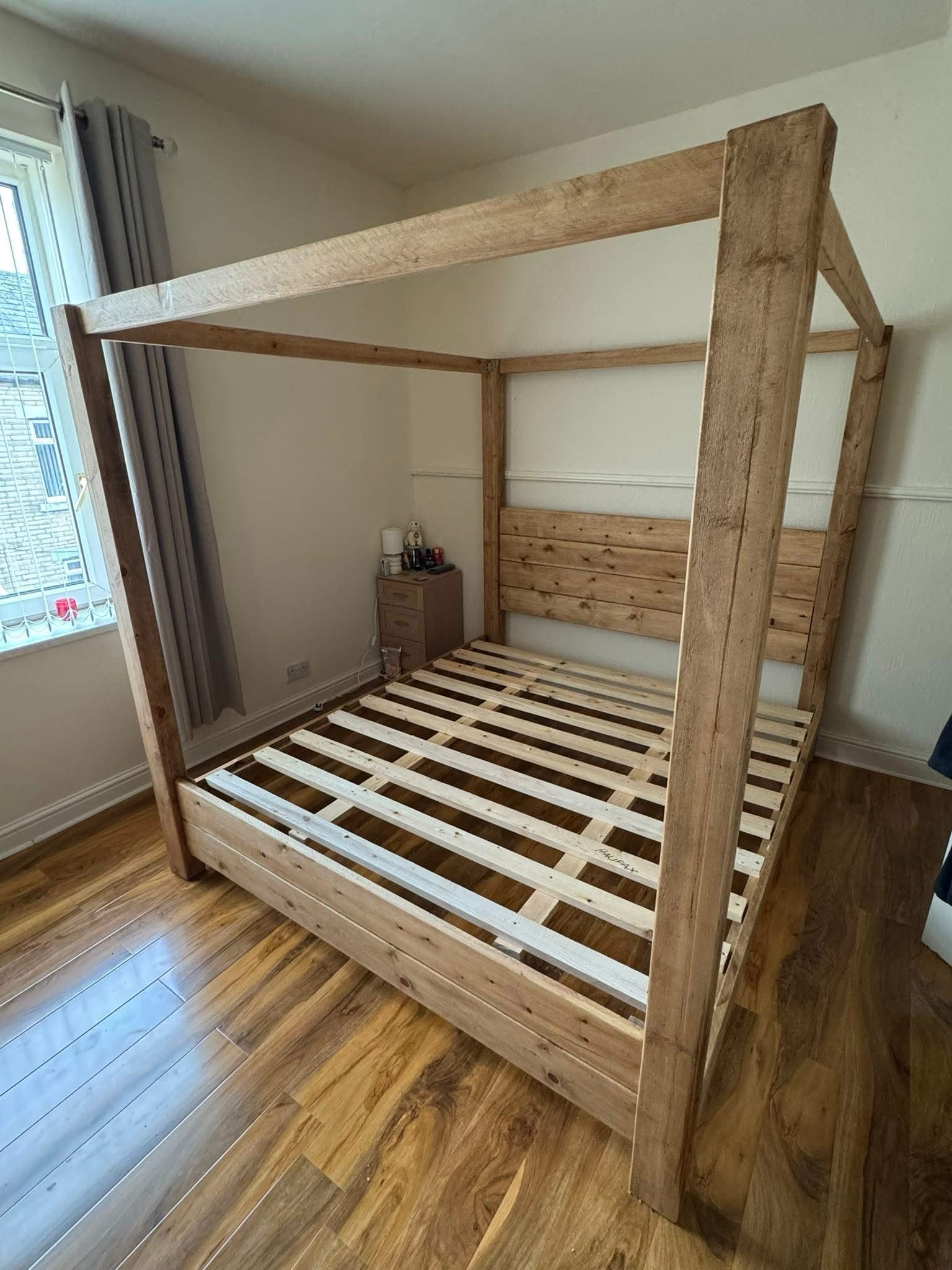 Rustic handmade four poster wooden bed frame