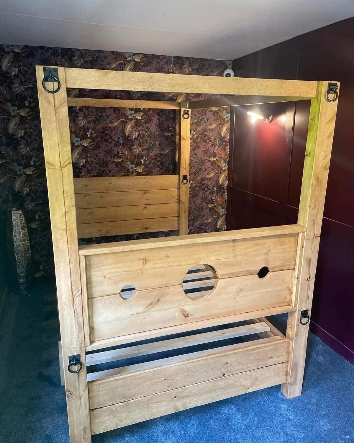 The Tudor Bed handmade medieval BDSM rustic wooden bed by Three Skulls Furniture